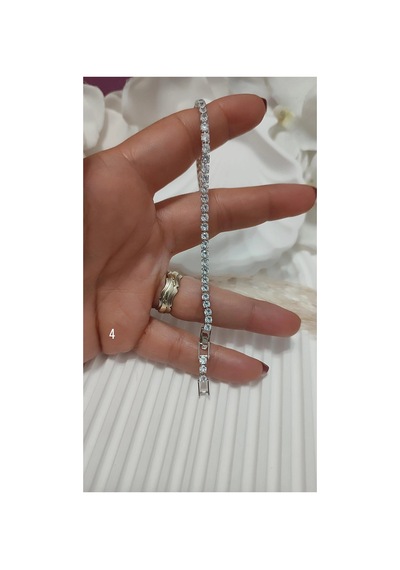 Çelik Su Yolu Bileklik 17,5+2cm No:2 Gümüş Üzeri Beyaz Taş Gümüş Üzeri Beyaz Taş