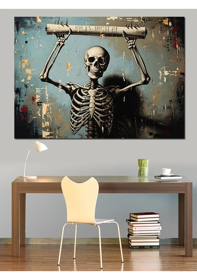 Ahşap Tablo Barfiks Çeken İskelet Sanat Eseri