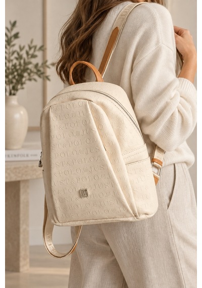 Krem Taba 4040 Orijinal Just Polo Kadin 9 Bolmeli Orta Boy Sirt Cantasi 31x29 Cm Krem - Taba