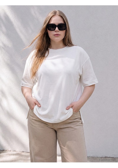 Lcw Curve Beyaz Büyük Beden %100 Pamuklu Oversize Kadın Tişört