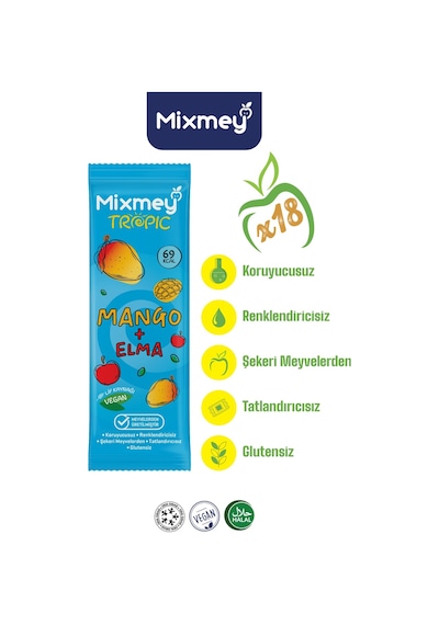 Mango Meyve Barı 18 Adet Atıştırmalıklar Vegan, Glutensiz, Koruyucusuz 20gr X 18 Adet