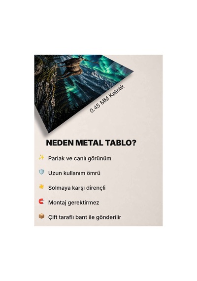 Kuzey Işıkları Geyik Metal Tablo - Dekoratif Duvar Tablosu 29 X 41 Cm Çok Renkli - 929733095 Çok Renkli - 929733095 Çok Renkli