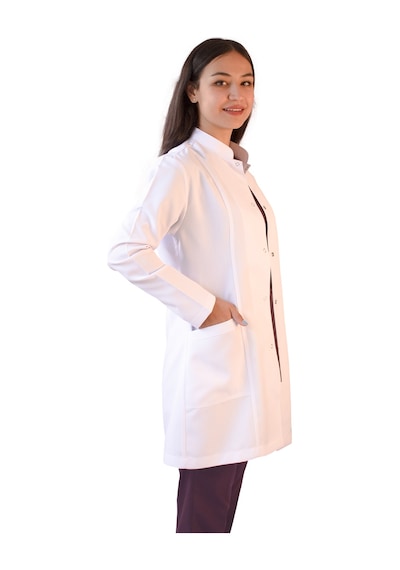 Vayteks Hakim Yaka Orta Boy Beyaz Kadın Doktor Öğretmen Laboratuvar Önlüğü