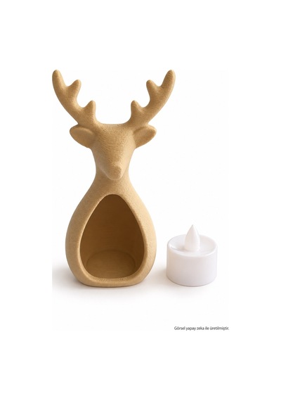 Geyik Figürlü Dekoratif Led Mumluk Bej, Çıkarılabilir Led Tea Light