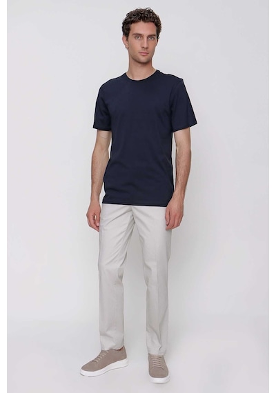 Erkek Lacivert Basic Düz %100 Pamuk Bisiklet Yaka Slim Fit Dar Kesim Kısa Kollu Tişört Lacivert