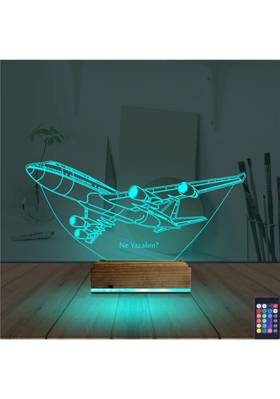Luvivia Uçak Kaptan Pilot Kişiye Özel 3d Lamba - Masa Gece Lambası V1 Şeffaf