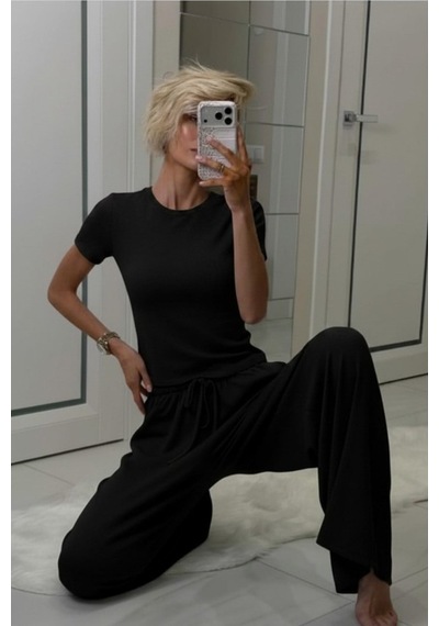 Madmext Siyah Modal Soft Touch Bağlamalı Eşofman Mg2723 Madmext Siyah Modal Soft Touch Bağlamalı Eşofman Mg2723