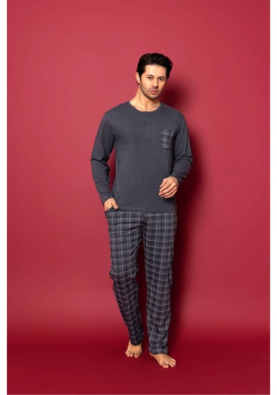 Redline Erkek Uzun Kol Pijama Takımı Yeni Sezon 6719 Gri