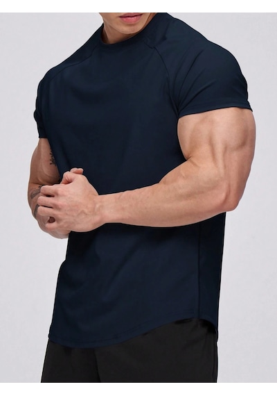 Genius Store Erkek Spor Tişört Running Sports Gym Reglan Oval Kesim Penye T-shirt Ovalt-shirt Lacivert