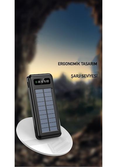 Robeve Acl Pw-59 10000 Mah Powerbank Göstergeli Solar Fenerli Güneş Enerjili Taşınabilir Hızlı Şarj Aleti Siyah