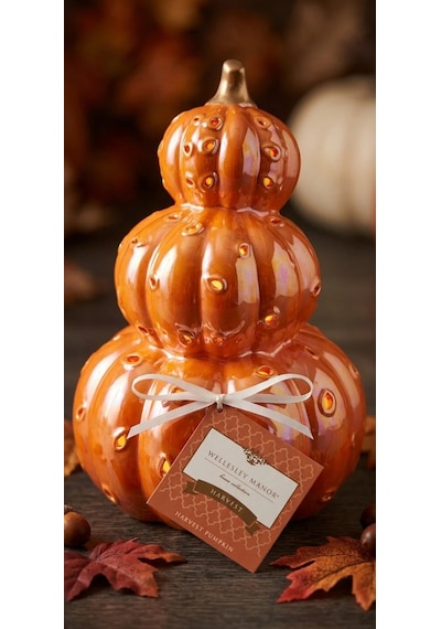 Wellesley Manor Harvest Pumpkin Kokulu Dekoratif El Boyama Seramik Balkabağı .