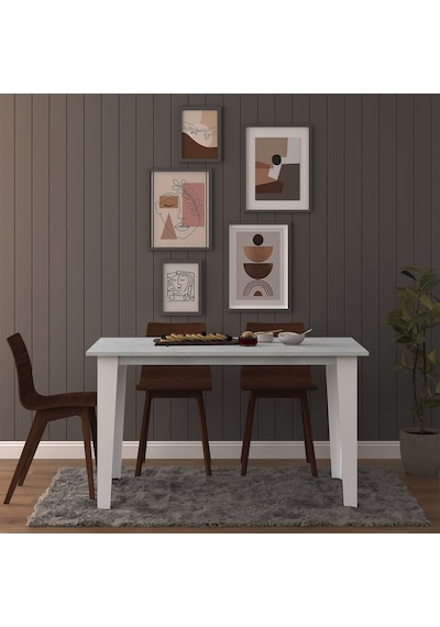 Asra Trend Yemek Masası YM-01 %100 MDF 4-6 Kişilik Mutfak Salon Masası Retro Taş Gümüş