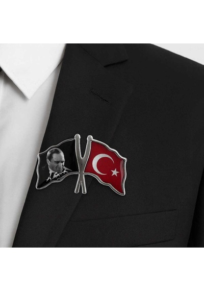 Türk Bayrağı Atatürk Bayrak Sembol Rozet Gümüş 1 Adet Gri