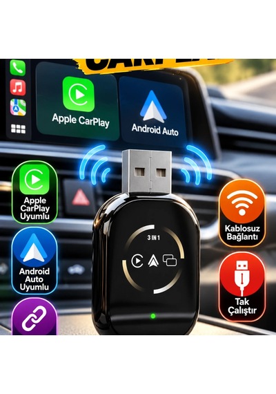 Otomatik Eşleşmeli Kablosuz Carplay Ve Android Auto Adaptörü