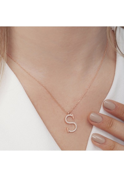 925 Ayar Gümüş Rose Kaplama S Harf Kolye