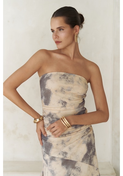 Mai Collection Mai Studios Co. Stracnaha Drape Detaylı Sarı Straplez Elbise sarı