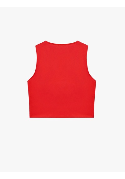 Koton Kolsuz Bisiklet Yaka Slim Fit Crop Bluz Kırmızı 6sal30050ık