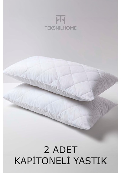 Yumuşak 2 Adet Kapitone Yastık 800 Gram Fermuarlı Yastık Kılıflı 50 X 70 Cm Beyaz