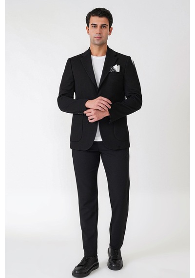 Slim Fit Torba Cepli Esnek Yünlü Siyah Ceket C 745