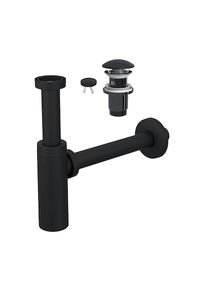 Suera Moon Ayarlanabilir Lavabo Sifonu + Elixir Pop-up Set Siyah - Taşma Delikli