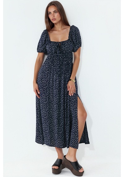 Hiccup Busem Viskon Poplin Midi Elbise Siyah