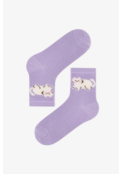Penti Kız Çocuk Pembe Fluffy Cat Kedi Desenli Pamuklu 4 Çift Soket Çorap