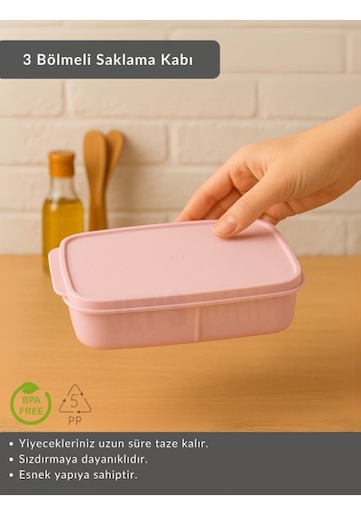 Jet's Home 3 Bölmeli Saklama Kabı Bpa Free Beslenme Kabı Hava Almaz Kab Pembe 1500 Ml Pembe