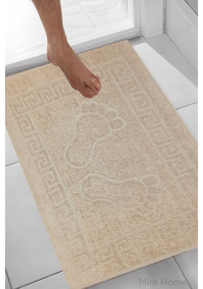 2 Li Ayak İzli Banyo Ayak Havlusu %100 Pamuklu Renkli 50x70 Cm Menom Kahve
