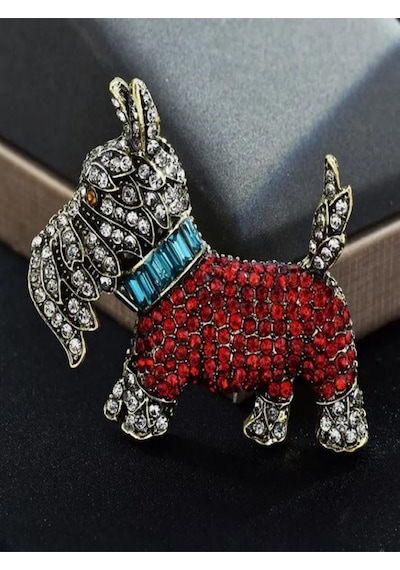 Taşlı Şirin Terrier Köpek Broşu Çok Renkli