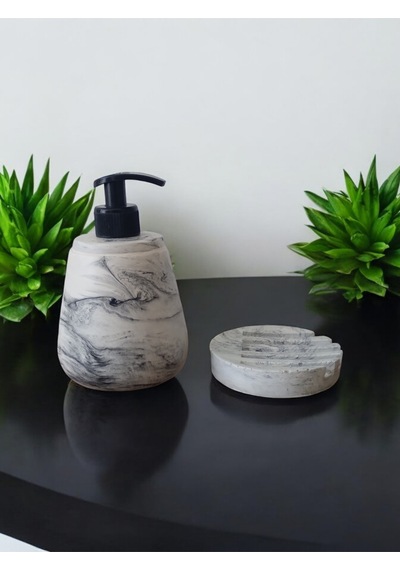Marble Gri Beton Sıvı Ve Katı Sabunluk Seti Gri