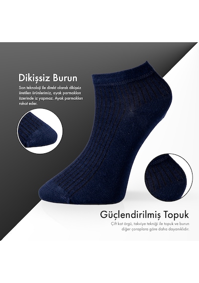 Lion Monroe Saf Bambu Erkek Patik Düz Kısa Lacivert Çorap Dikişsiz Premium Kutulu 6'lı L5952aznp Softaura