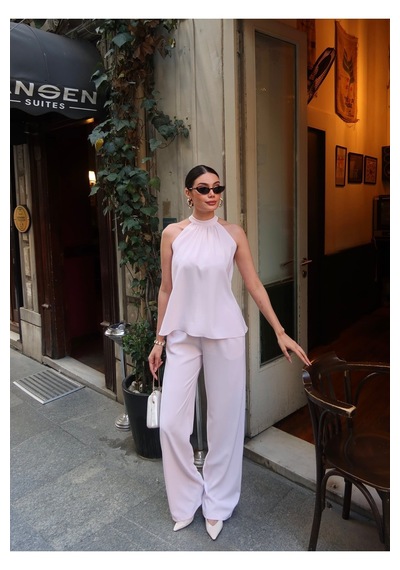 Kechi Woman Linda Twil Kumaş Halter Yaka Takım Pembe