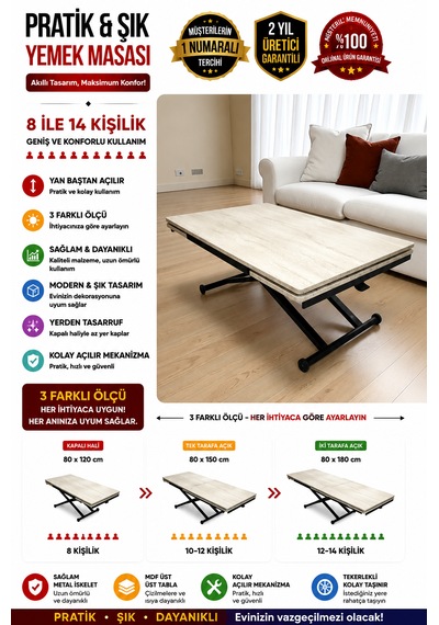 Yan Baştan Açılır Akıllı Masa Üst Tabla Mdf Yüksekliği Ayarlanabilir Traverten