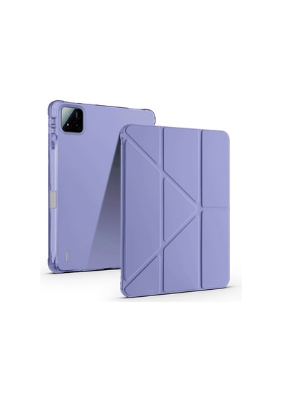 Mi Pad 7 Pro 2025 2410crp4cg Uyumlu Kalem Bölmeli Dönebilen Üçgen Standlı Tri Folding Tablet Kılıfı - Mor - T38568