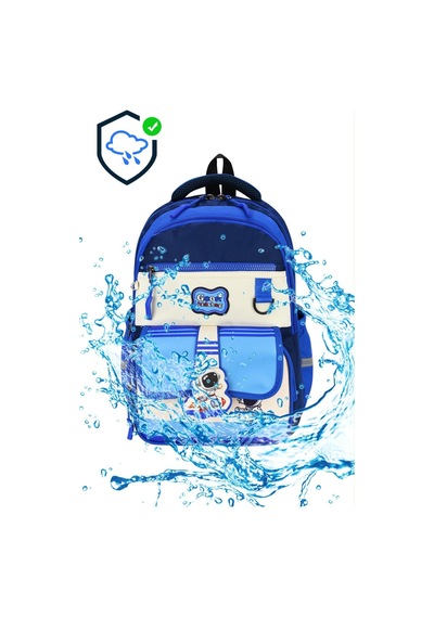 Su Geçirmez Ultra Lüks Astronot Desen Premium Erkek Çocuk Ortopedik İlkokul Çantası Termal Beslenme Ve Kalemlik Mavi Mavi