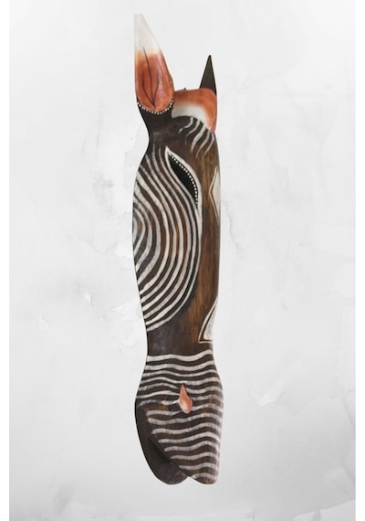 Ahşap Otantik Mask Ince Çızgılı Zebra 50cm Duvar Süsü Dekoratif Maske