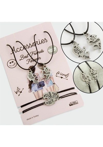 Zenviac456 Best Friends Arkadaş Deri Set Kolye Zenviac45678 Siyah