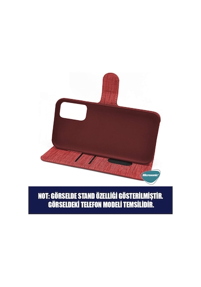 Samsung Galaxy S21 Fe İçin Kılıf Fabric Book Wallet Kırmızı Galaxy S21 Fe İle Uyumlu Kılıf - Kırmızı