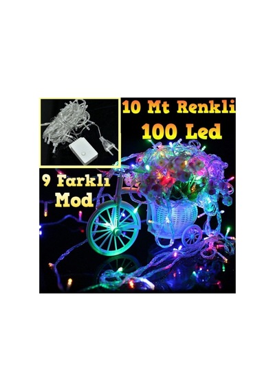 10 Mt 100 Led Işık Renkli Noel Yılbaşı Agaç Süsleme Led Süs 9 Fon Karışık