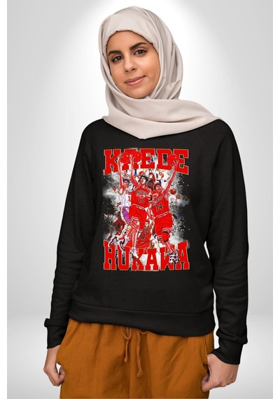 Anime Kaede Rukawa Basketbol Karakteri Unisex Siyah Sweatshirt Siyah