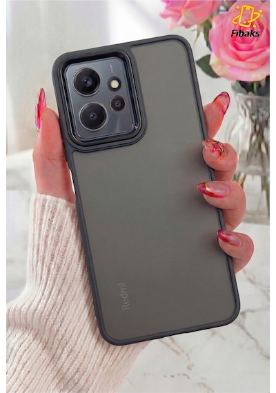 Fibaks Redmi Note 12 Uyumlu Kılıf Metal Çerçeve Hassas Butonlu Renkli Buzlu Şeffaf Transparan Kapak