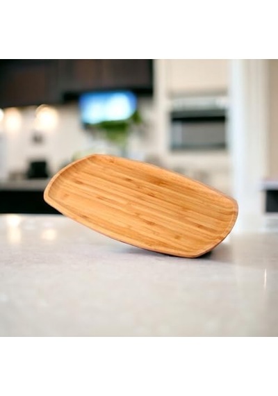 Bambu Lüx Bambu Kayık Sunum Tabağı Servis Tabak 30x18cm Sunum Tabağı, Dikdörtgen Sunum Tabağı Açık Gri