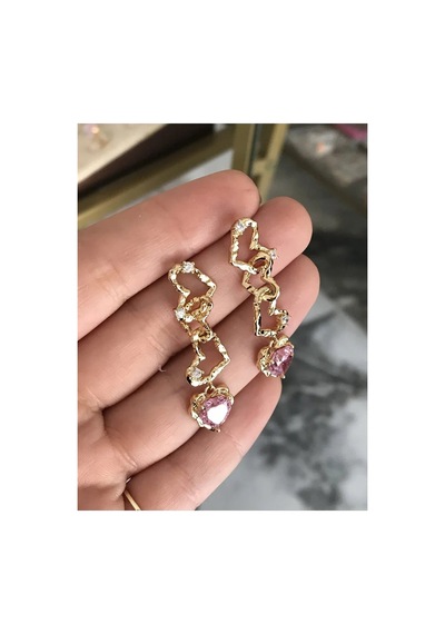 Xupıng Mor Taş Detaylı Kalp Model Küpe Kararmaz Çok Renkli