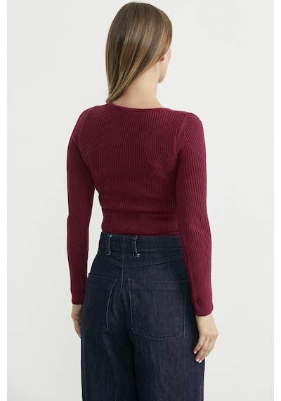 Sementa Fitilli Alttan Çıtçıtlı Triko Kazak - Bordo Bordo