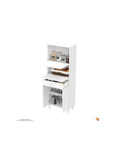 Modilayn Vio 55x163,4x32,5 Cm Yeni Çekmeceli, Kapaklı, Ekmeklikli, Çok Amaçlı Mutfak Dolabı. Beyaz
