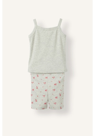 Defacto Çiçek Nakışlı Fitilli Kaşkorse Askılı Üst Şortlu 2li Pijama Takımı Kız Bebek I0403a526hsgr28 Gri-gr28