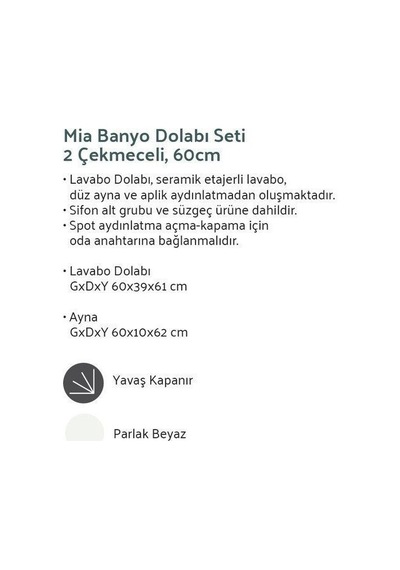 VitrA Mia Set 60 Cm Banyo Dolabı Lavabo Dolabı 75021 Çok Renkli