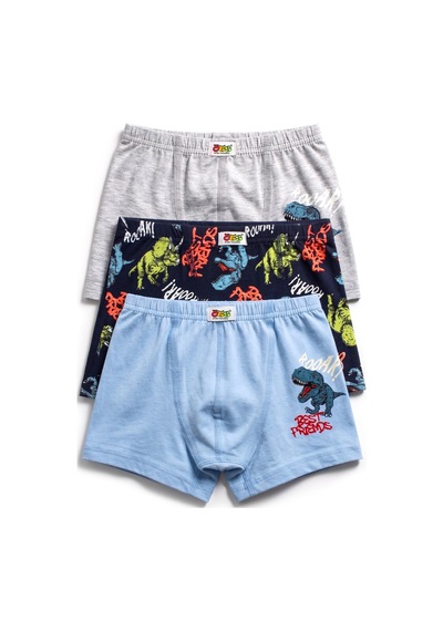 Öts Erkek Çocuk 3 Lü Pamuklu Boxer Baskılı Ergonomik Tasarım 7367-3 Renkli