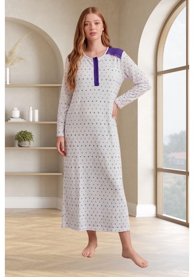 Mecit Pijama Mecit 6359 Mor Kadın Uzun Sabahlıklı Gecelik Takım