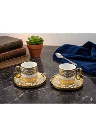 Deco Vien Vintage Gold 2'li Porselen Kahve Fincan Takımı